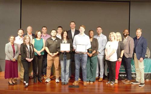 A celebratory ceremony was held at Cat Financial to honor two graduates of Nashville State’s School of STEM Information Technology program, who have been working through a 20-month Information Technology apprenticeship at the company.  Justin Crowley and Stephanie Pedigo are the second cohort to finish the paid apprenticeship.