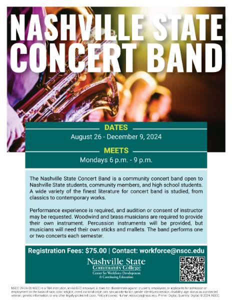 If you are a musician interested in joining a community concert band, Nashville State Community College wants to hear from you.