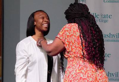 Luemettrea Williams during the nursing program's pinning ceremony.