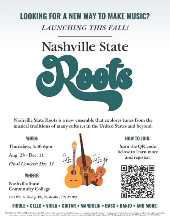 Nashville State’s School of Arts & Humanities Music A.F.A. program and the Center for Workforce Development & Continuing Education have partnered up to launch Nashville State Roots. 