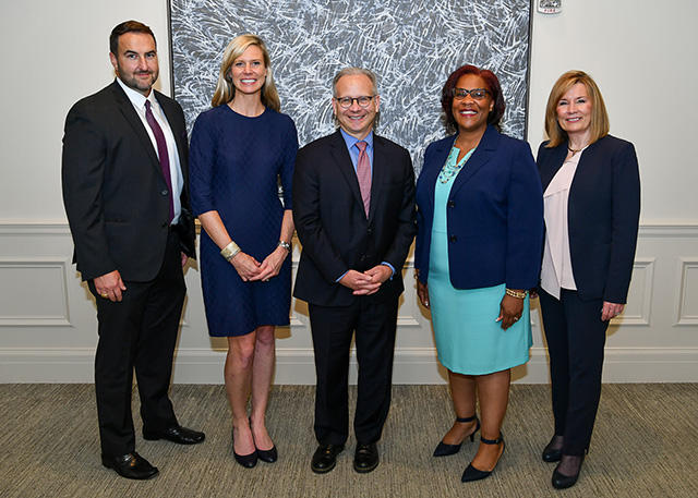 Pictured left to right: Stephen Francescon, Tennessee Community Relations Manager for Piedmont Natural Gas; Kate Chinn, VP of Community Relations at AB; Mayor David Briley; Dr. Shanna L. Jackson, President of Nashville State; Heather Rohan, HCA Healthcare TriStar Division President